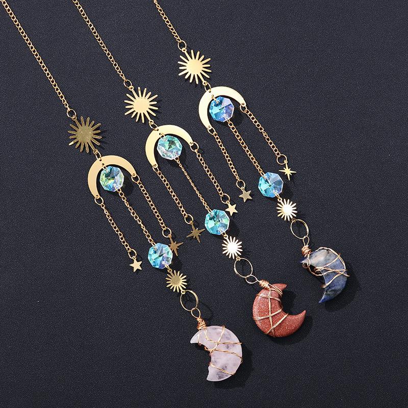 Sun Catcher Moon Wind Chime mặt dây chuyền trang trí nhà, dây chuyền tinh thể