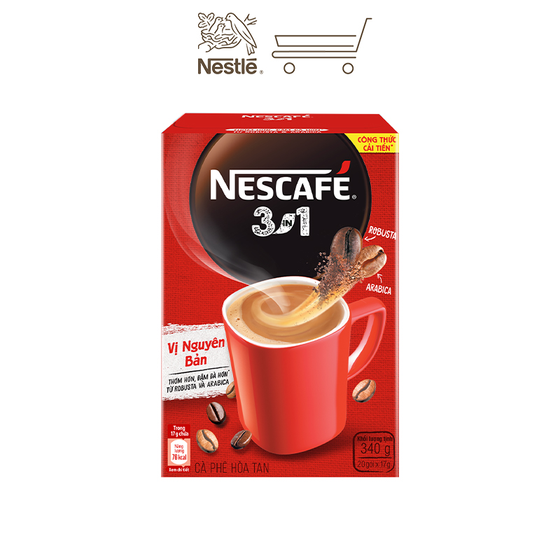 Combo 4 hộp cà phê NESCAFÉ 3IN1 VỊ NGUYÊN BẢN - công thức cải tiến (Hộp 20 gói x 16g)