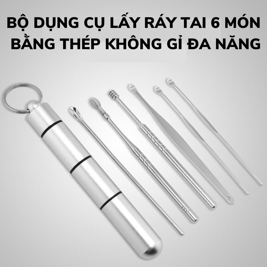 Bộ Dụng Cụ Vệ Sinh Tai 6 Món, Lấy Ráy Tai Cao Cấp Bằng Thép Không Gỉ Cho Gia Đình