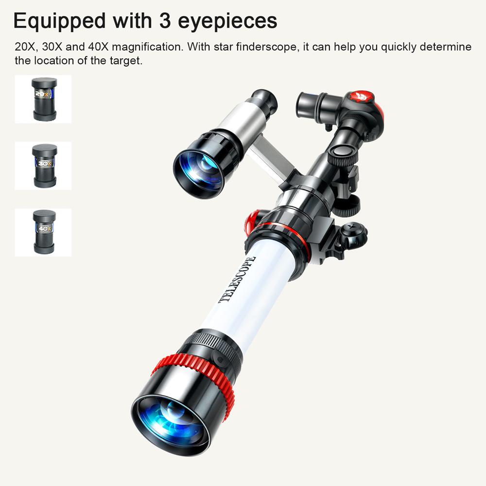 Outdoor Telescope High Clear Astronomical Refracting Telescope Science Teaching Toy with 20X 30X 40X Magnification Eyepieces Tripod for Kids Children Beginners