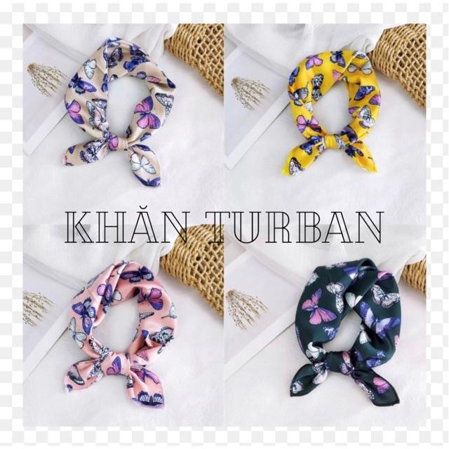 Khăn turban vải satin in hình con bướm size 50x50cm