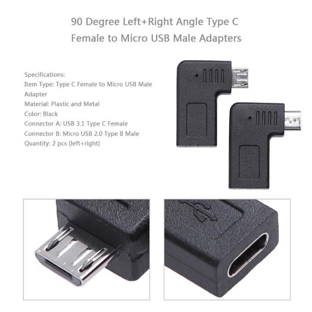 2X 90 Degree Micro USB Male To Type C Female Adapter For Samsung S7,Huawei