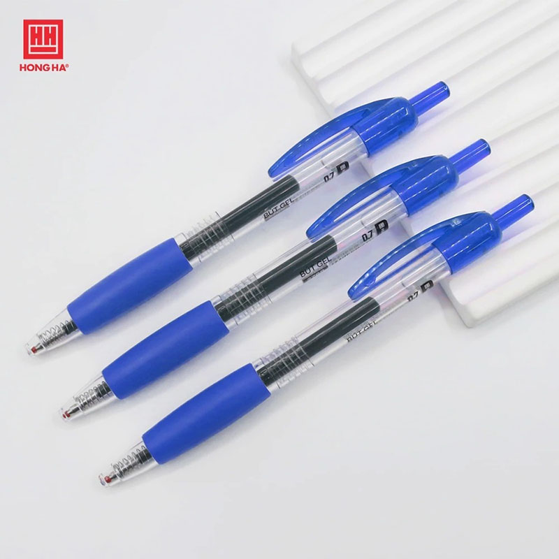 Hộp 12 Bút Gel Hồng Hà dạng bấm, có grip  đầu ngòi 0.7mm cho nét viết êm, trơn - 2769 HH-209
