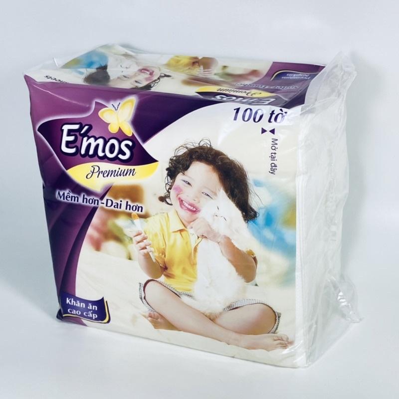 Khăn Ăn Cao Cấp E'mos Premium 100 Tờ 330x330mm Mềm Hơn Dai Hơn