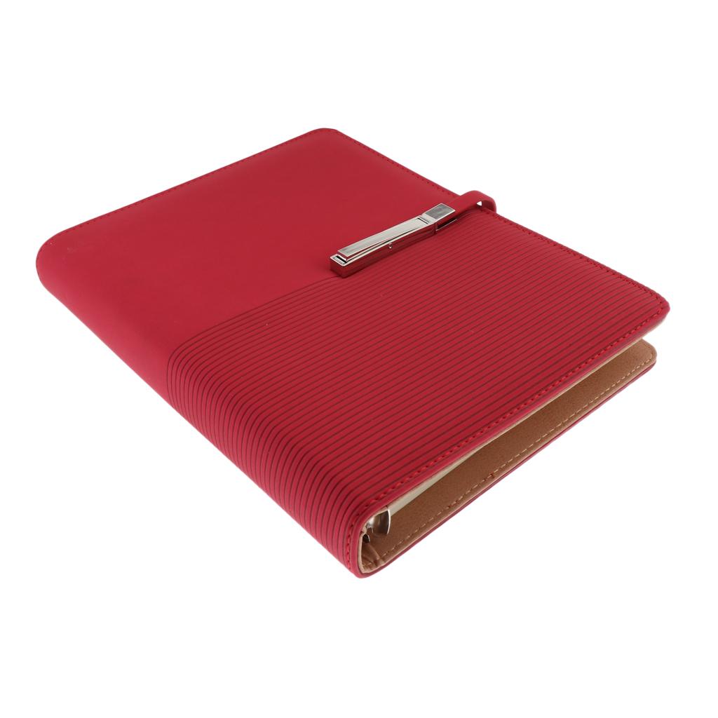 A5 Size Leather Notebook Loose Leaf Memo Diary Notebook with Buckle  Red