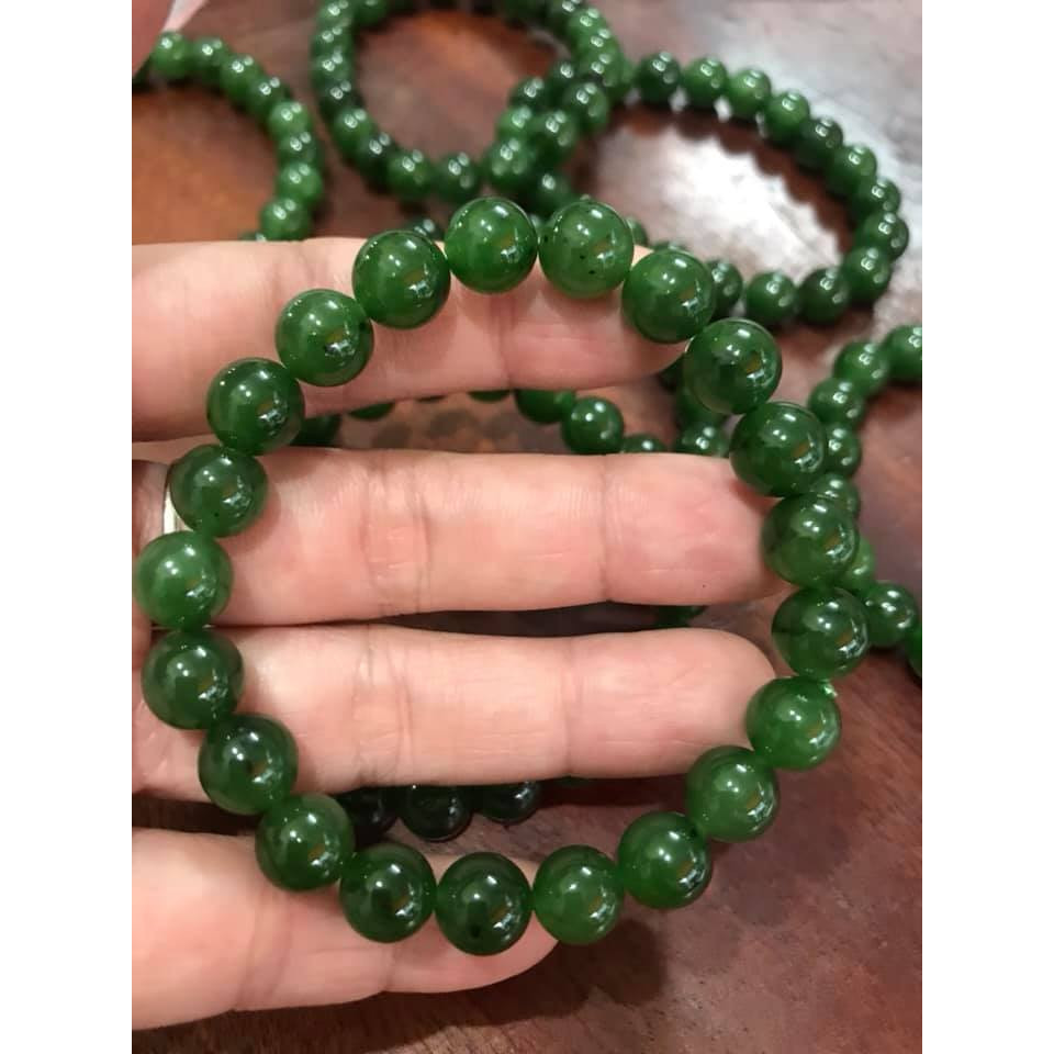 VÒNG TAY NỮ XANH HY VỌNG 9,5MM  ĐÁ NGỌC JADE HAY GỌI ĐÁ NGỌC BÍCH LOẠI ĐẸP XINH TAY  MỆNH MỘC HỎA ĐEO SANG
