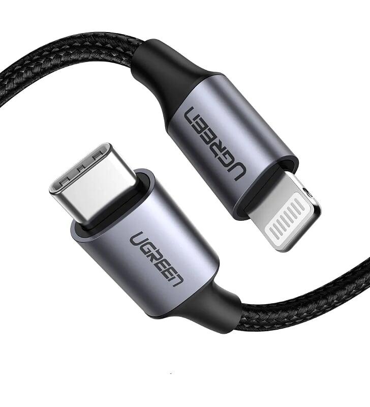 Ugreen UG60759US304TK 1M Màu Đen Cáp USB Type C ra Lightning Dây bện nylon - HÀNG CHÍNH HÃNG