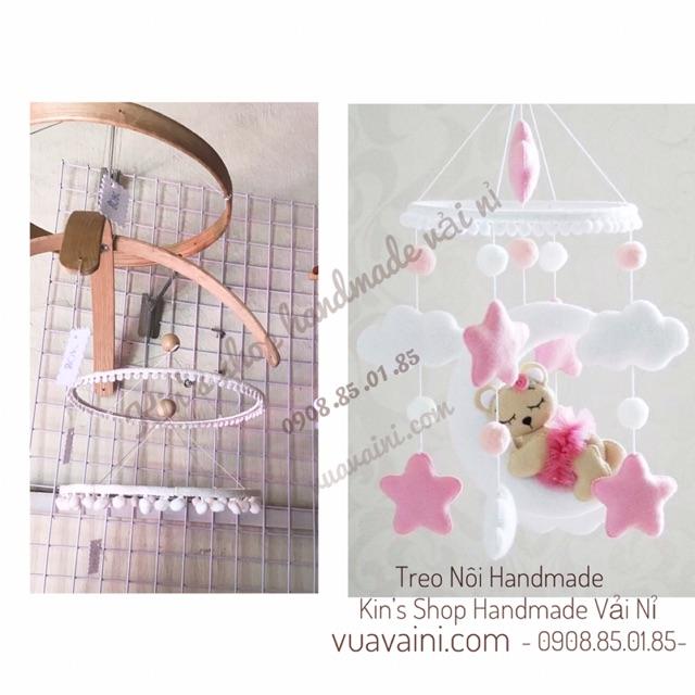 Vòng tròn treo nôi phối ren và pompom xinh xắn dùng làm treo nôi cho bé, kích thích thị giác, trang trí phòng xinh xắn