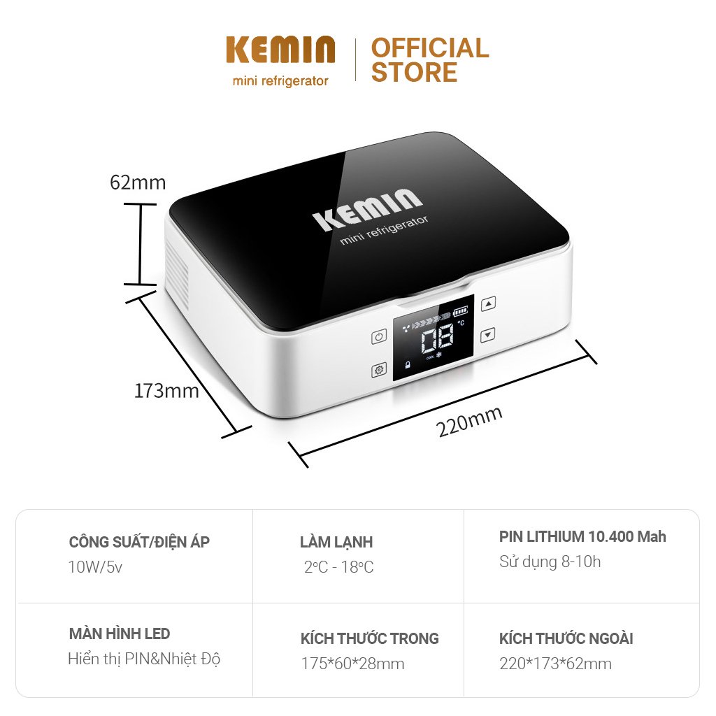 Hình ảnh Hộp lạnh di động Chính hãng Kemin K1 Pin 10400mah- Bảo quản Insulin, vacxin, thuốc, filer,botox- Tặng kèm túi đeo