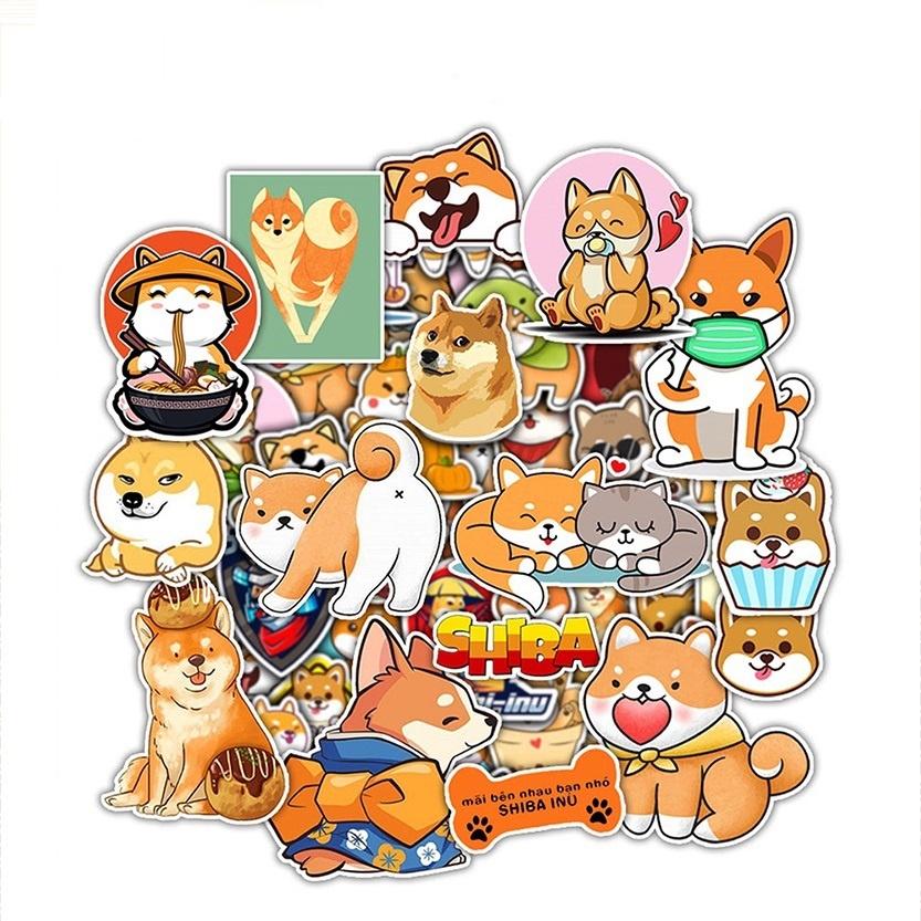 Bộ sticker trang trí mũ bảo hiểm, laptop chủ đề chó shiba inu siêu đáng yêu