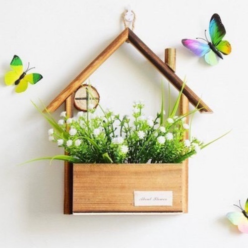 Giỏ hoa treo tường hình ngôi nhà gỗ decor trang trí nhà cửa kích thước 27cmx17.5cmx9.4cm - Lẵng Hoa Đẹp Cắm Sẵn Tặng Kèm Móc Dính 3D