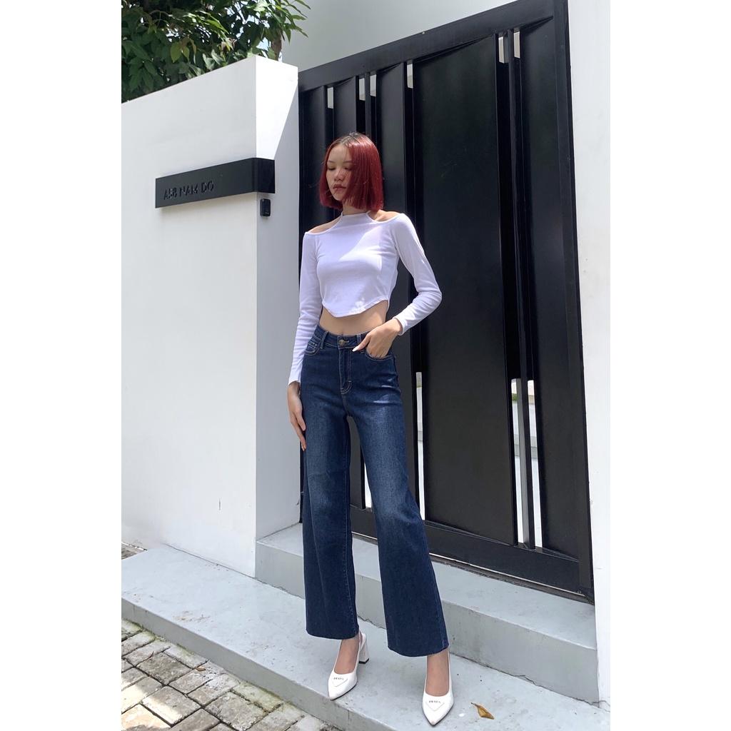Quần Jeans Nữ Ống rộng WWID003D ALE JEANS - Xanh đậm thả lai