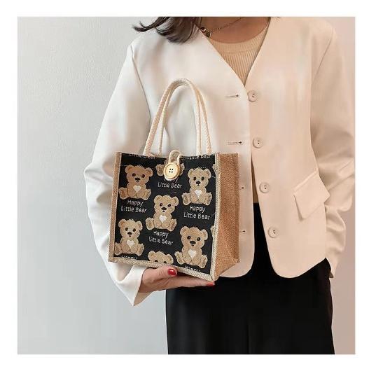 Túi cói túi tote mini hình gấu thời trang đi biển của Nhật Bản dễ thương phong cách