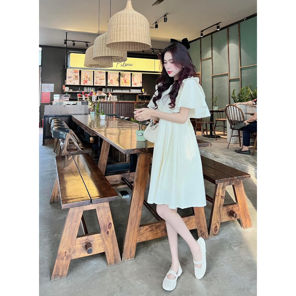 Đầm Xốp Nữ Cộc Tay Bèo Hoa Mai Dáng Xòe Tiểu Thư Siêu Xinh