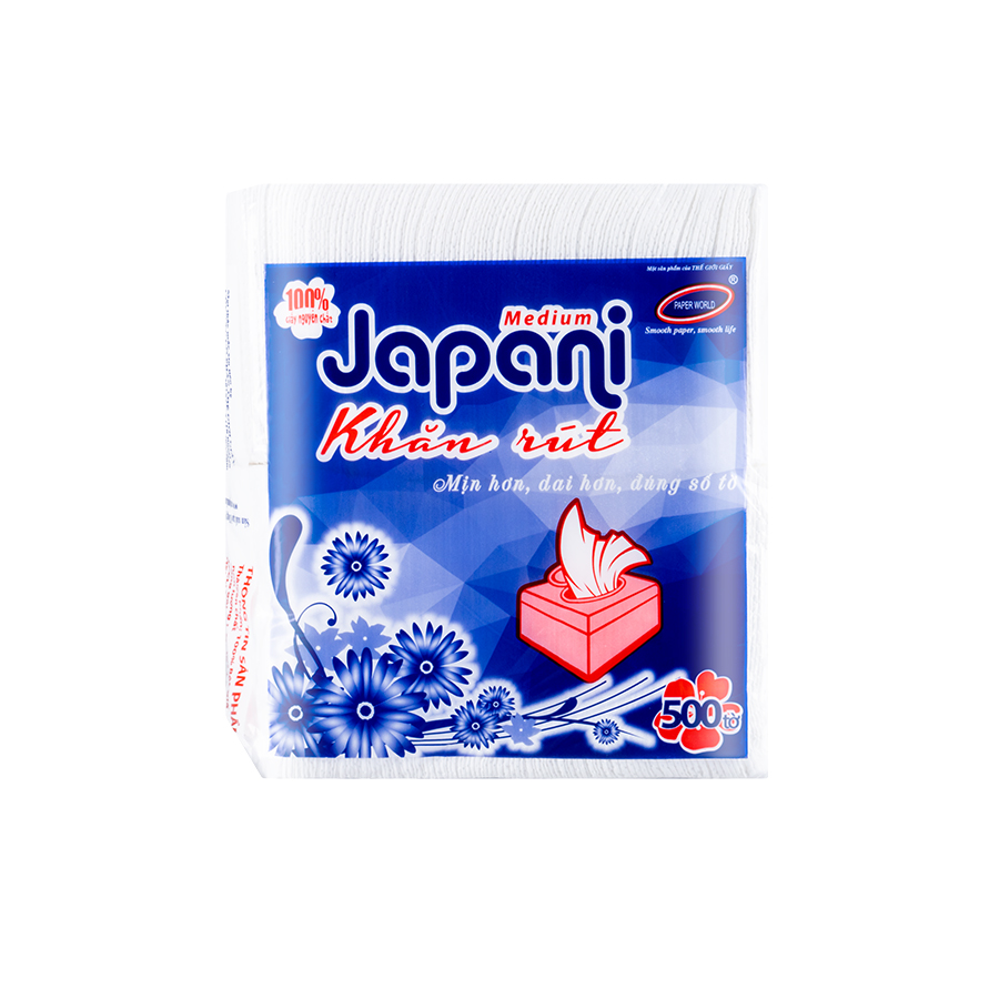 Khăn giấy ăn rút 2 lớp 500 tờ JAPANI | Thế Giới Giấy | 100% bột giấy nguyên sinh JP500X