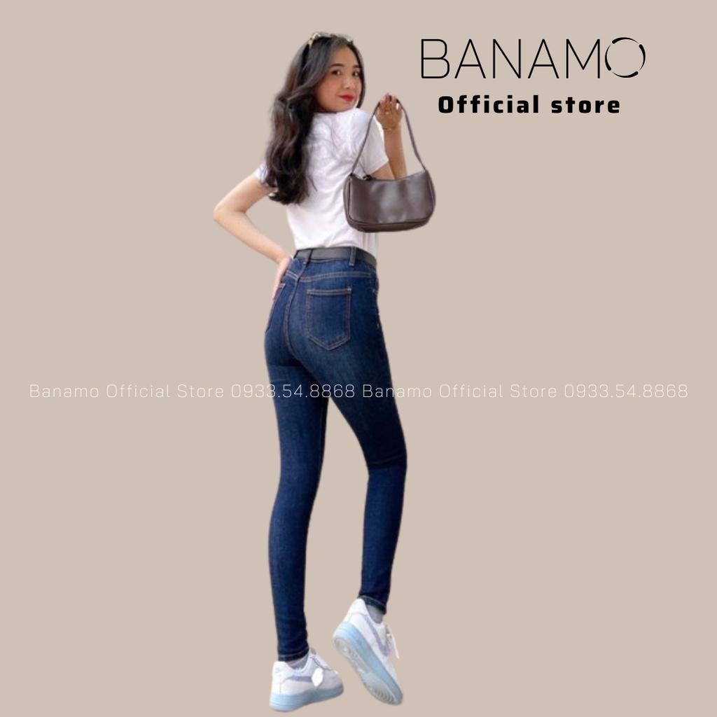 Quần jean nữ ôm trơn xanh đậm siêu đẹp thời trang banamo fashion jean nữ ôm trơn 7610