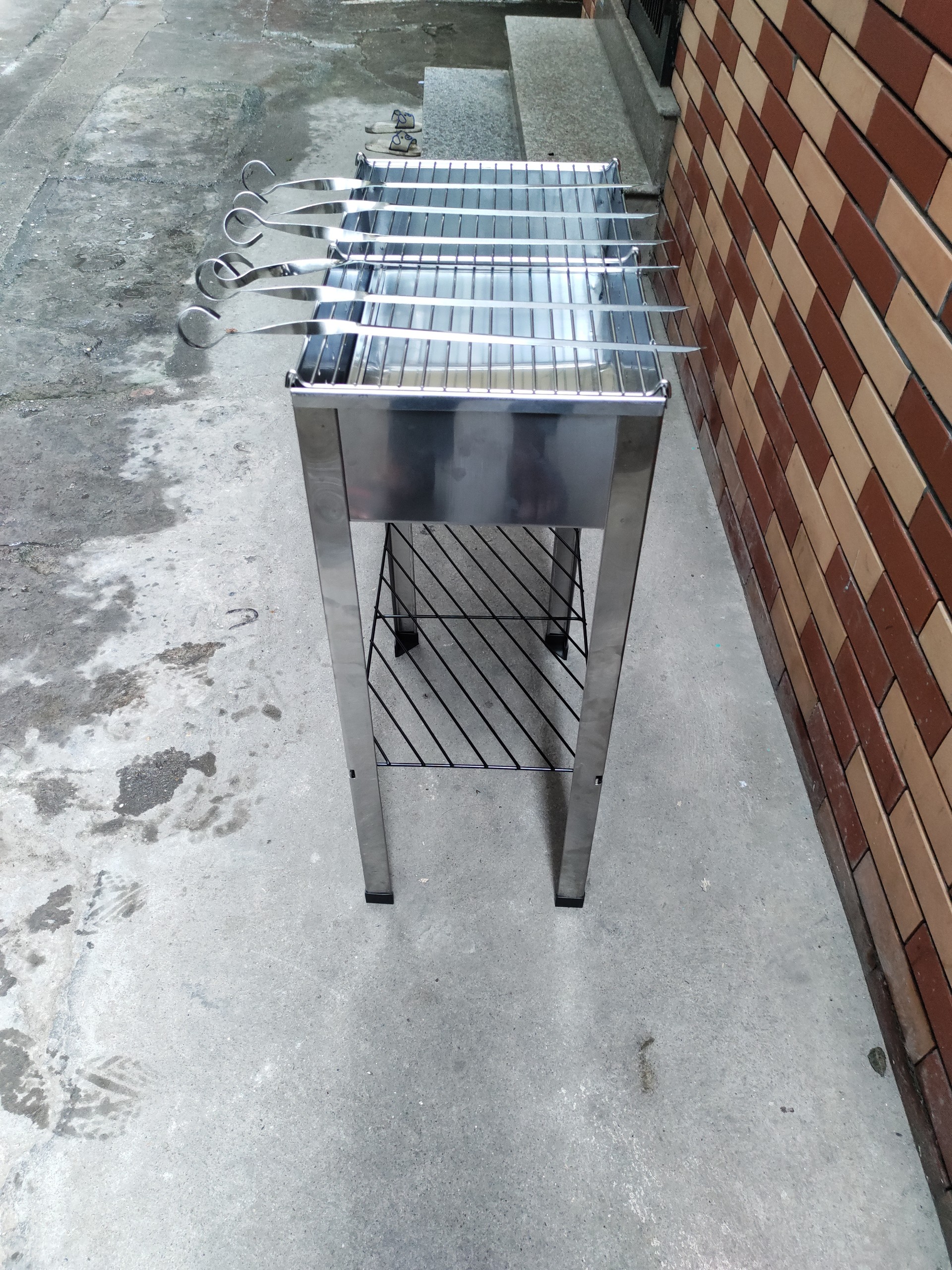 Lò nướng inox, lò nướng bbq, Bếp nướng than hoa inox hình chữ nhật du lịch, cắm trại Schaschlik grill