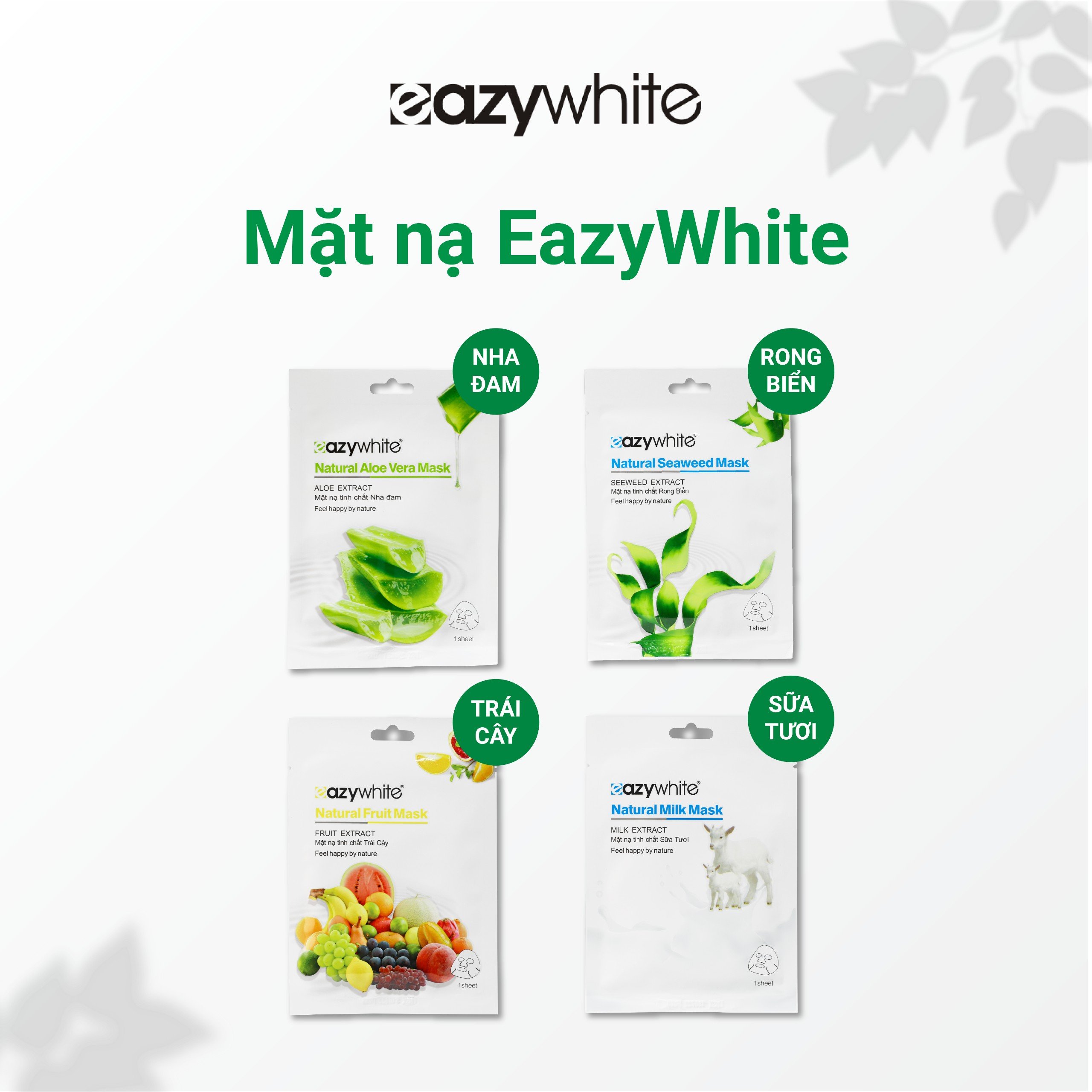 (1 miếng x 30g) Mặt nạ EazyWhite giúp dưỡng trắng, cấp ẩm, giảm nếp nhăn và se khít lỗ chân lông