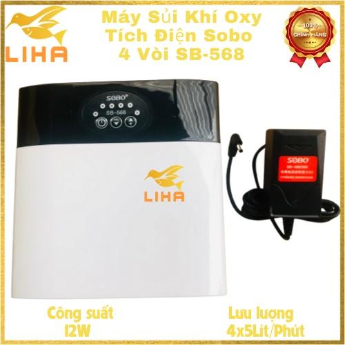 Máy Sủi Khí Oxy Tích Điện Sobo 4 Vòi SB-568 (12W - 4x5Lít/Phút) - Máy Sủi Oxy Tích Điện Cho Bể Cá