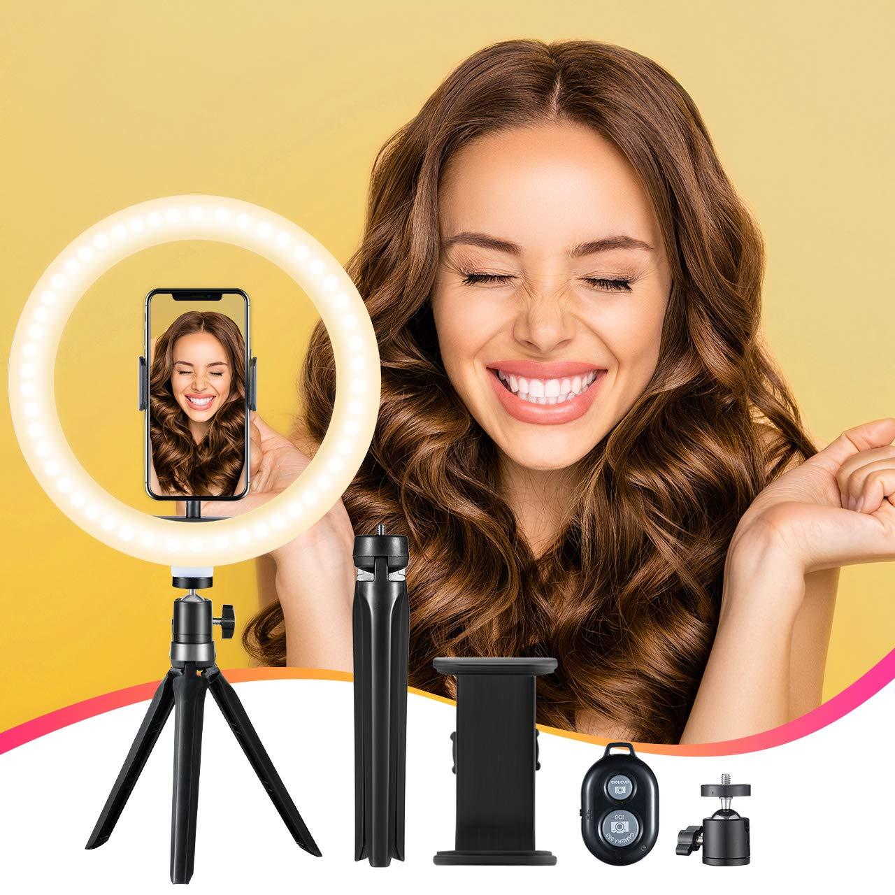 Đèn vòng với Chân máy / 3 Chế độ chiếu sáng 10 Độ sáng, hỗ trợ di động từ xa của bộ điều khiển từ xa, selfie, cho nhiếp ảnh, tok tik di động, trang điểm, selfie, phát trực tuyến, YouTube