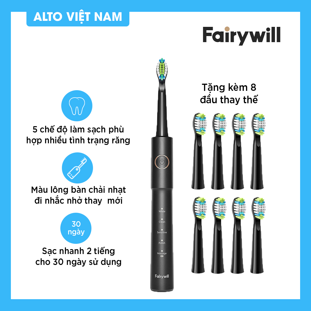 Bàn chải điện Fairywill E11 Black & 8 Đầu Thay Thế