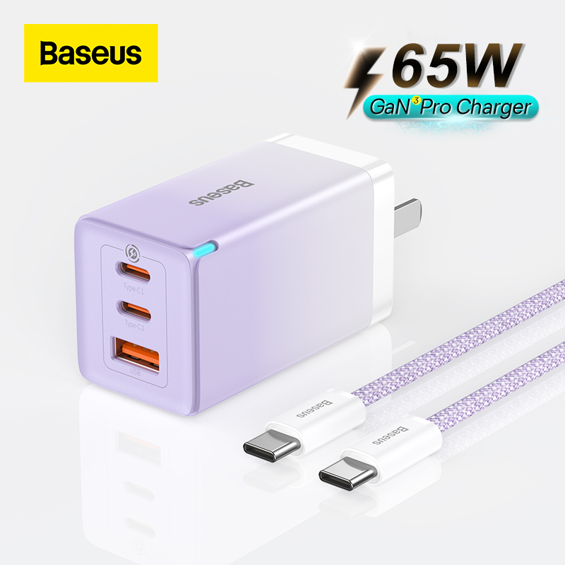 Củ Sạc Nhanh Baseus GaN3 Pro Quick Charger 65W (Type Cx2 + USB , PD3.0/ PPS/ QC4.0/ SCP/ FCP Multi Quick Charge Protocol, New Upgrade Technology) - Hàng Chính Hãng