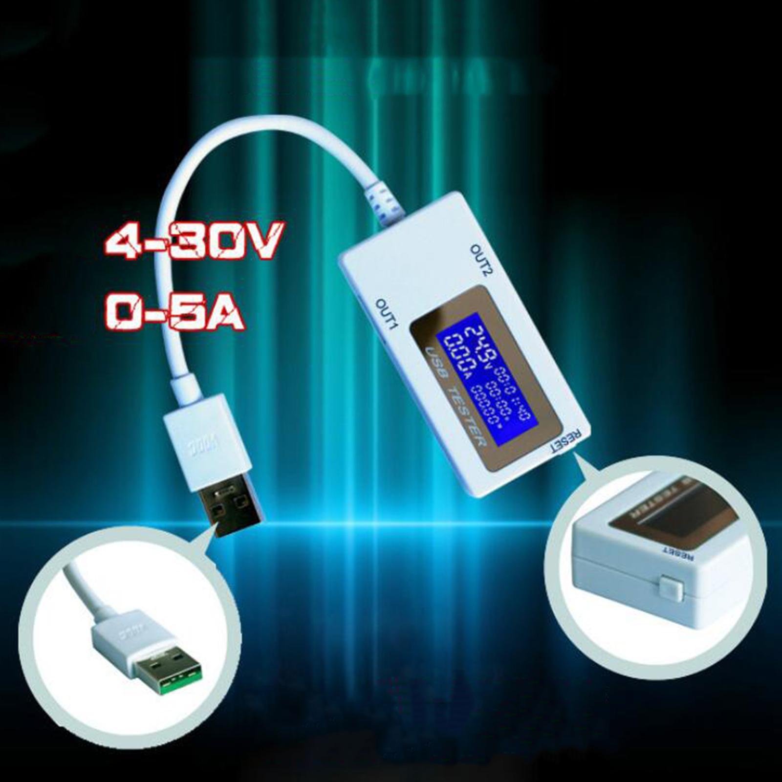 USB Current Voltage Capacity Multimeter Double Row Shows Ammeter