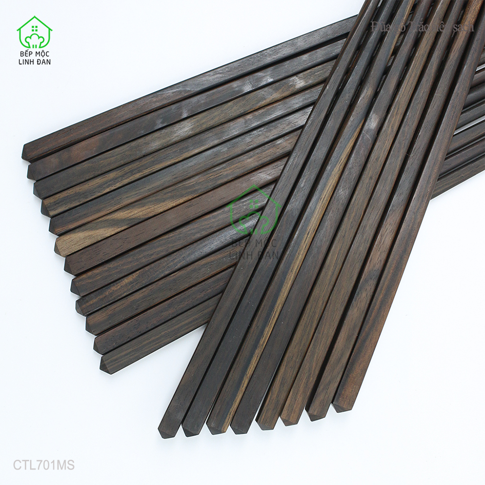 (5 Đôi) Đũa Gỗ Mun Sọc Tự Nhiên Để Mộc - Kháng Khuẩn Siêu Sạch [CTL701MS-5]
