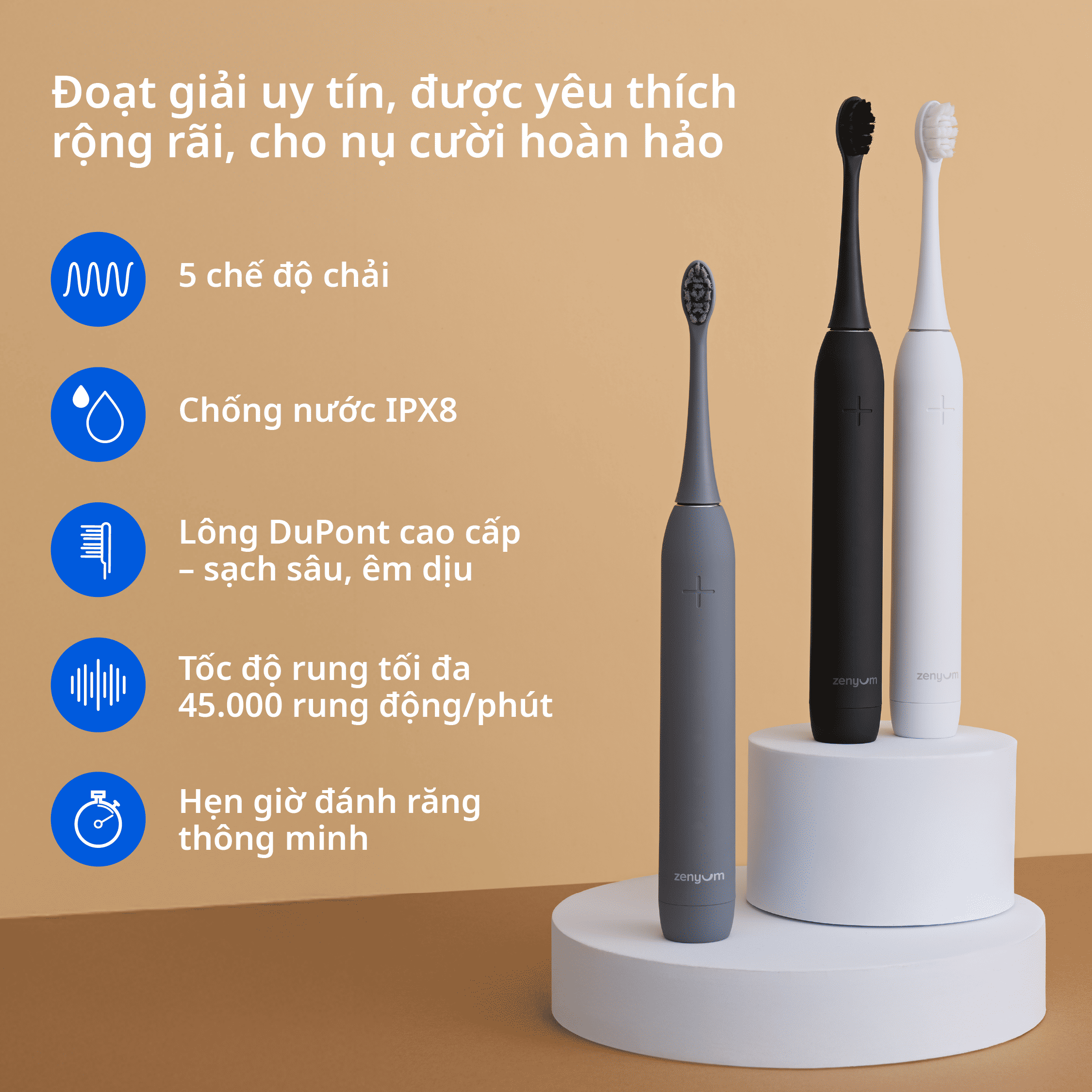 Bộ Bàn Chải Điện Zenyum Sonic 2.0 + 3 Đầu Thay Thế Công nghệ Singapore - Màu Tím