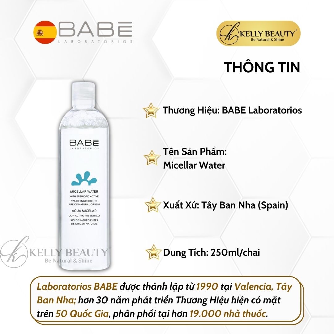 Nước Tẩy Trang BABE Micellar Water - Làm Sạch Dịu Nhẹ Vùng Mặt, Mắt, Môi; Dùng Được Cho Da Nhạy Cảm | Kelly Beauty