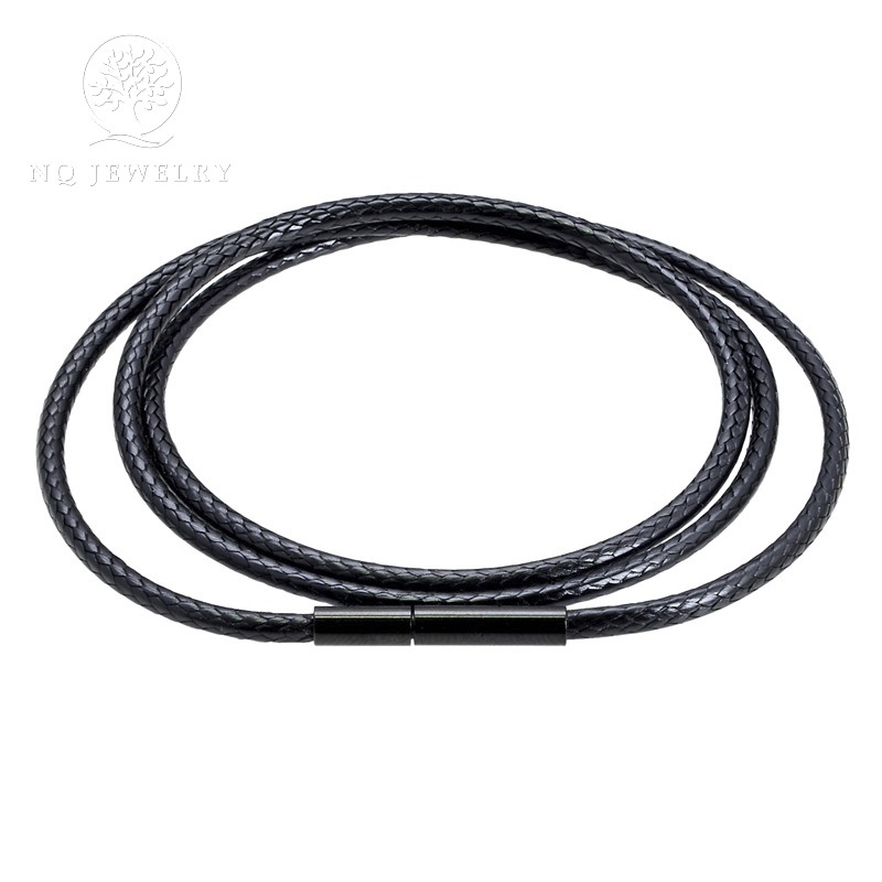 Dây da dây chuyền đeo cổ khóa inox đen cao cấp -  Ngọc Quý Gemstones