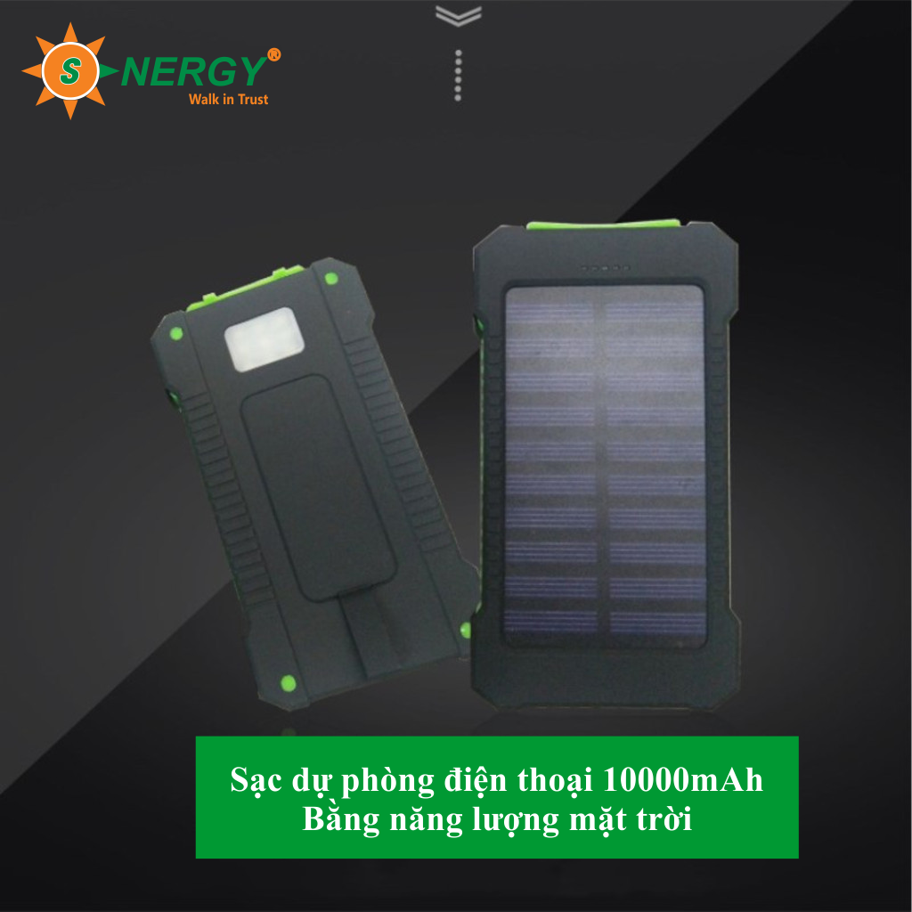 Sạc pin dự phòng cho điện thoại tích hợp năng lượng mặt trời công suất 10000mAh chống nước có đèn chiếu sáng