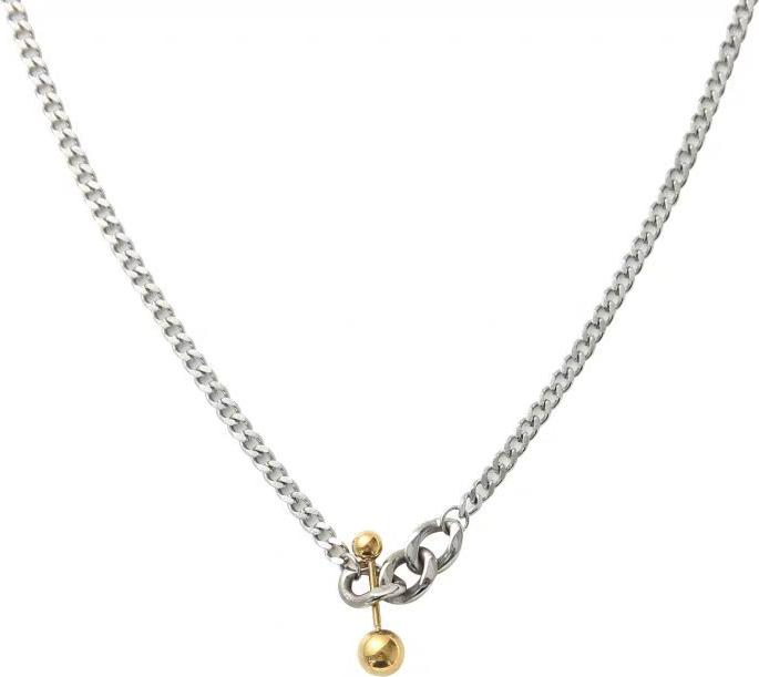 Vòng cổ dây chuyền unisex mix bông tai quả tạ vàng độc lạ chất