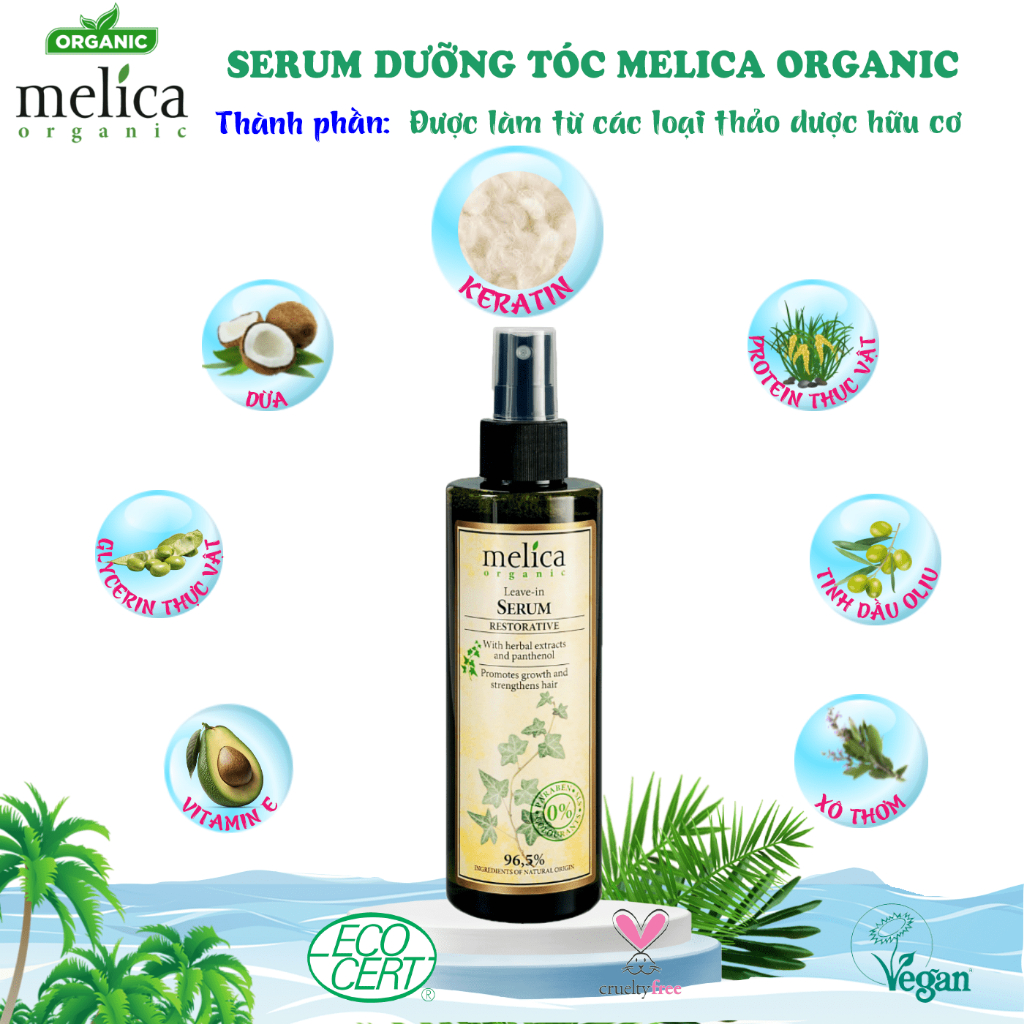 Serum dưỡng tóc thảo dược hữu cơ kích thích mọc tóc Melica organic 200ml tóc mềm mượt, óng ả, không lo rụng tóc