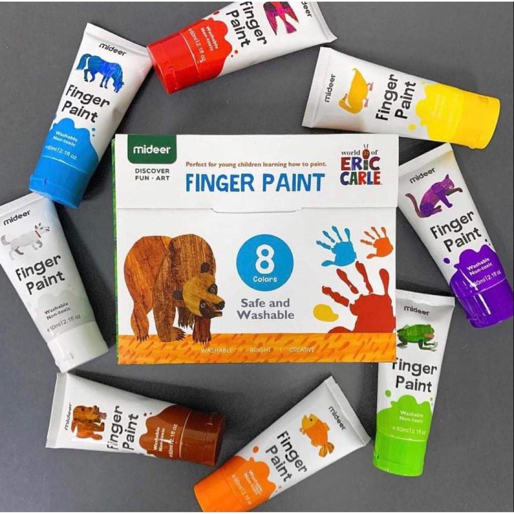 Hộp màu Finger Paint Mideer 8 tuyp 60ml, màu vẽ tay làm tư hữu cơ, an toàn cho trẻ, MDMD4110