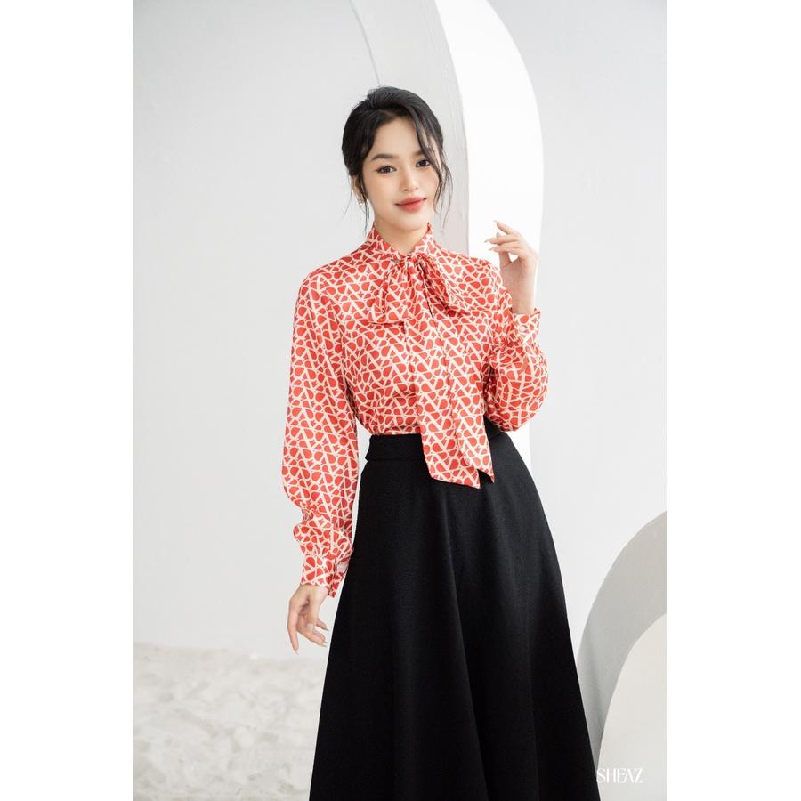 SHEAZ Chân váy tuyết nhung đen dài kèm thắt lưng phong cách Hàn quốc
