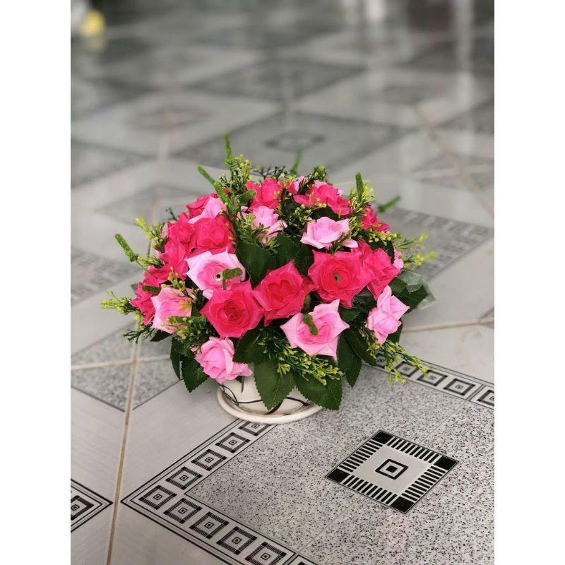 Cụm Hồng Kim Cương Kèm Điểm - Cụm hoa hồng giả