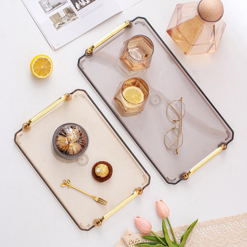 Khay tay cầm đựng đồ Decor | Khay trà nhựa | Khay đựng mỹ phẩm chuyên dụng có tay cầm mạ vàng cao cấp