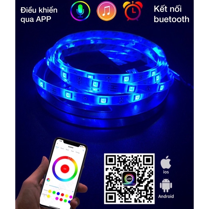 Cuộn dây đèn 10m Led 5050 RGB - 12V, 16 triệu màu điều khiển qua APP, nhấp nháy theo nhạc quẩy Tiktok