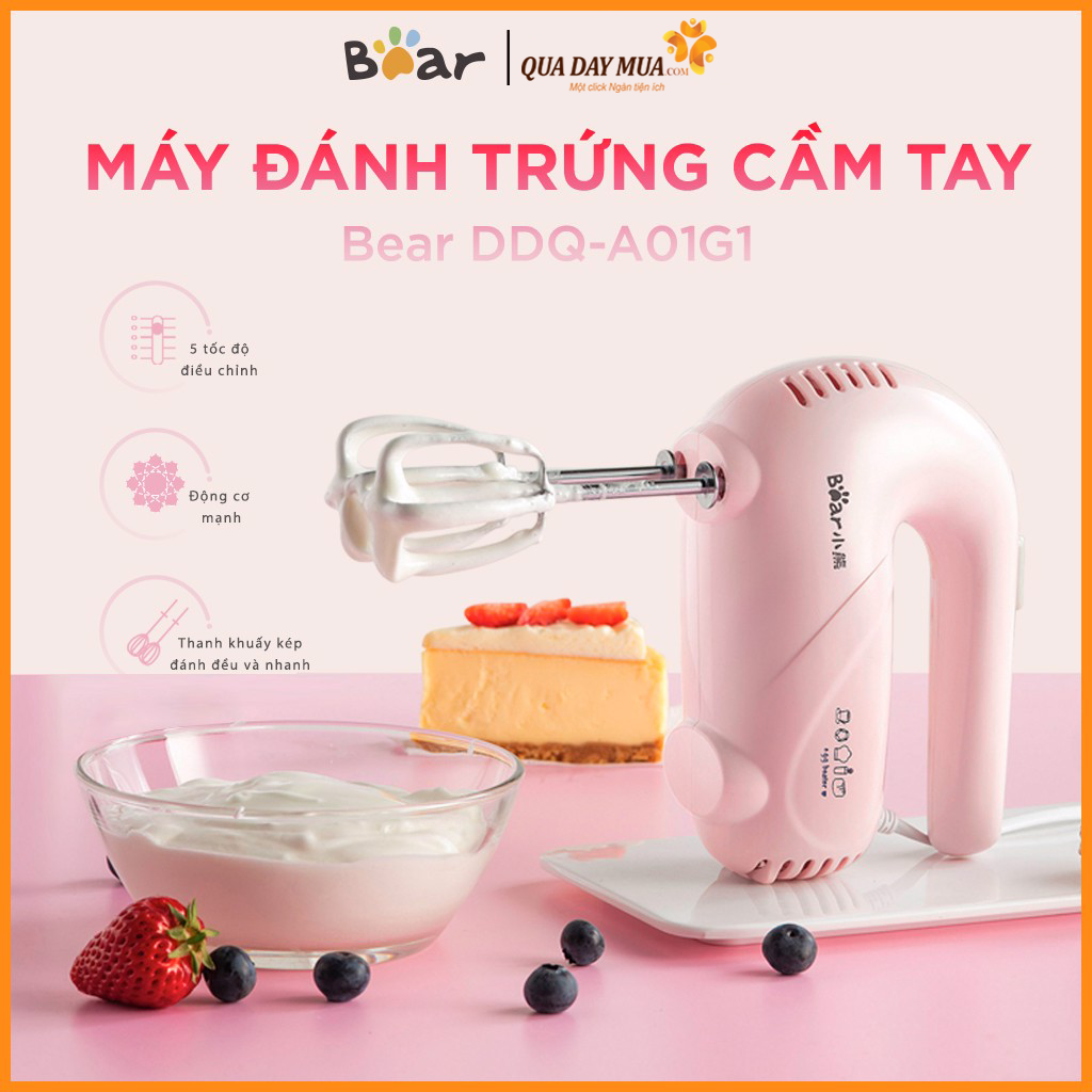 Máy đánh trứng cầm tay Bear DDQ-A01G1 - Thiết kế hết nước chấm, công năng tuyệt vời -Hàng chính hãng