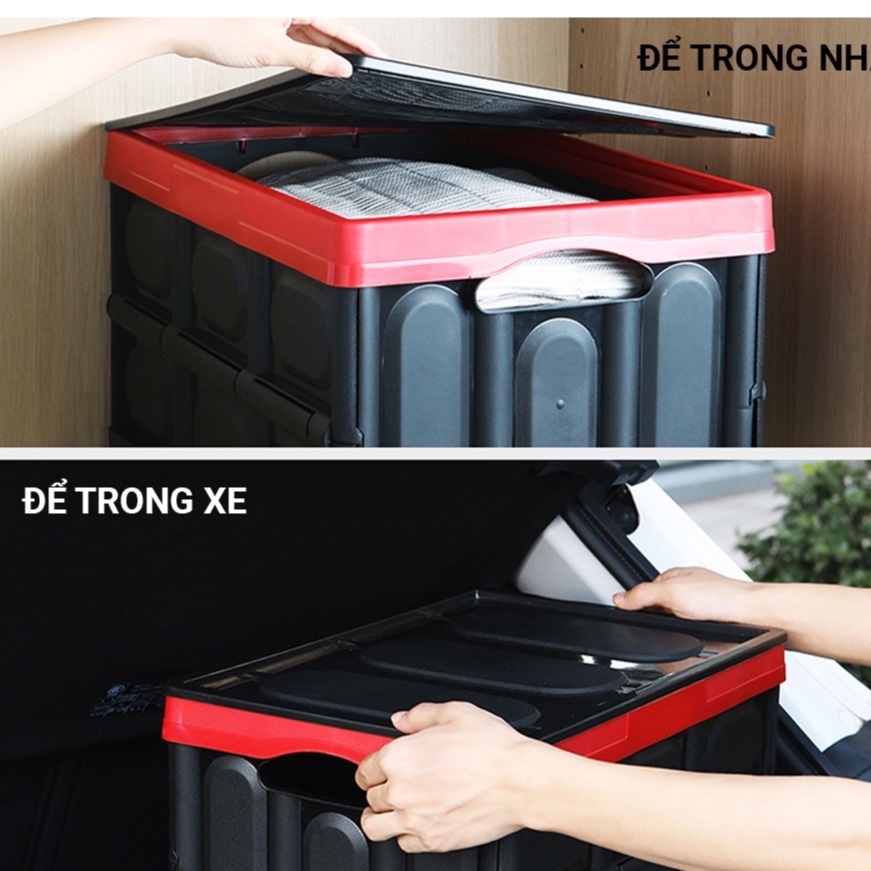 Thùng đựng đồ ô Tô gấp gọn để cốp sau - Thùng nhựa cao cấp để đồ trên xe hơi dung tích 30L và 56L kèm túi lót chống nước