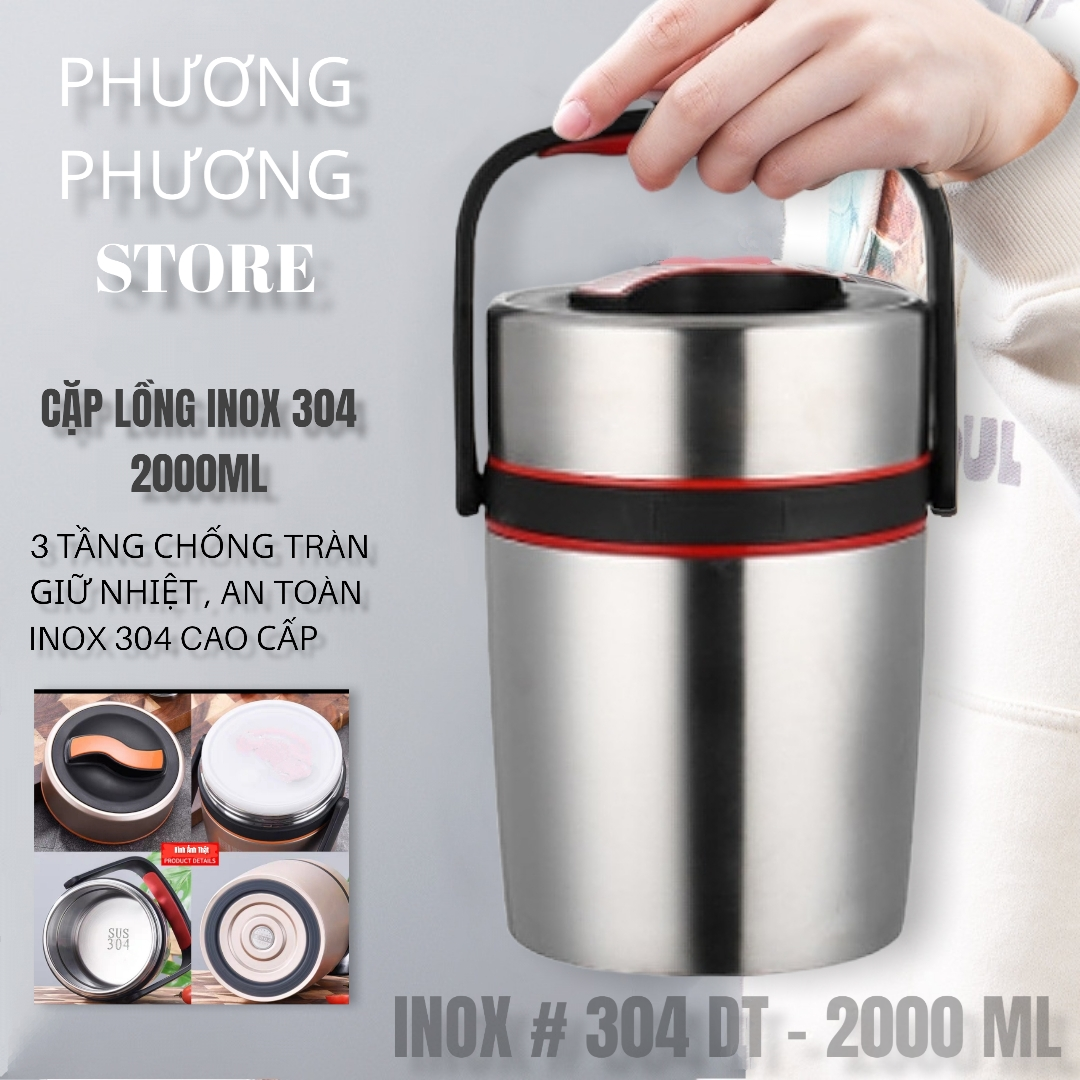 CẶP LỒNG, CAMEN GIỮ NHIỆT CAO CẤP INOX 304 DUNG TÍCH 2.0L HÀNG SIÊU ĐẸP CÓ NẮP CHỐNG TRÀN