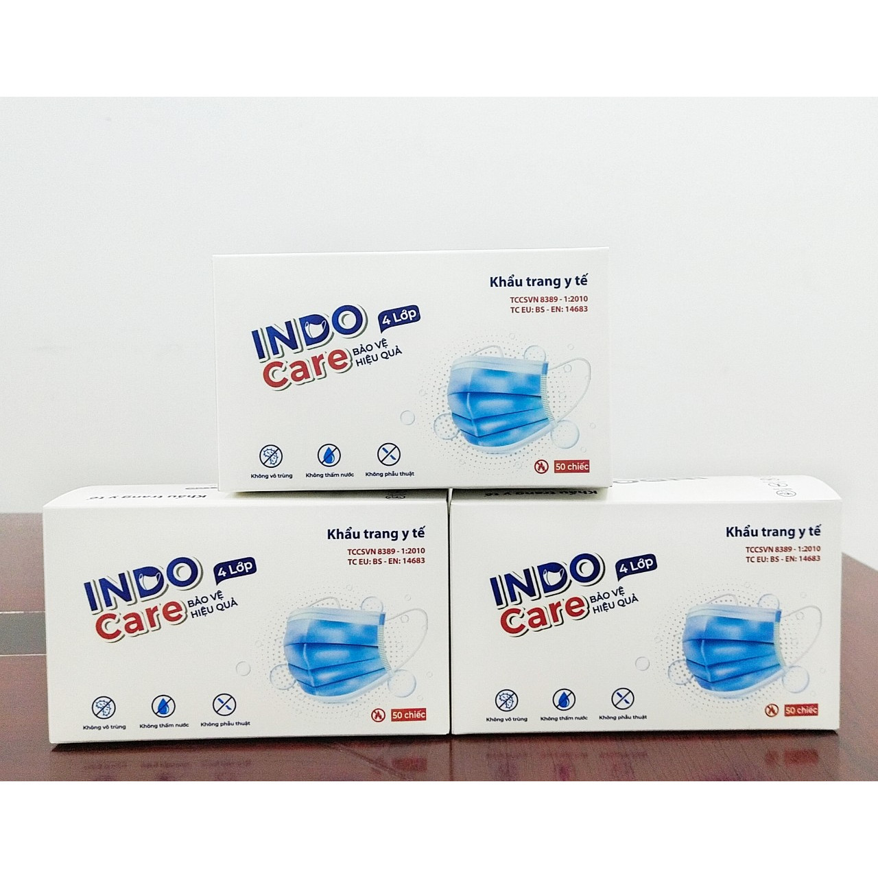 [InDoCare] Combo 3 hộp Khẩu Trang Y Tế 4 Lớp Kháng khuẩn 99% INDO CARE. Tiêu Chuẩn Châu Âu BS EN 14683-2019. Chống tia UV ngăn ngừa mụn khói bụi hiệu quả