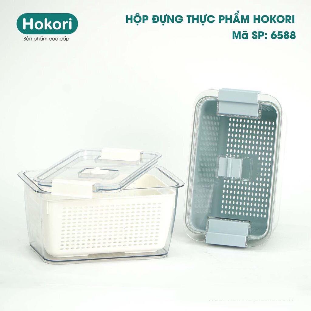 Hộp đựng thực phẩm Hokori cao cấp 6588+6589 ,Hộp nhựa Việt Nhật có khóa thoát khí, có lỗ thoát nước