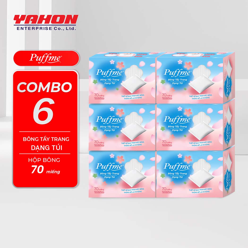 Combo 6 Hộp Bông Tẩy Trang Dạng Túi PUFFME, 70 Miếng/Hộp