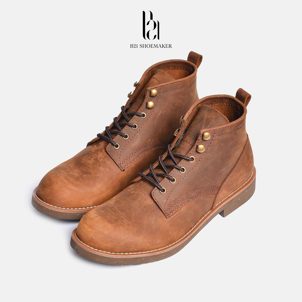 Giày Combat Boot Nam Da Bò Cao Cấp Cổ Lững Đế CORK NITRILE Tăng Chiều Cao Phong Cách Công Sở Vintage - B21 Shoemaker