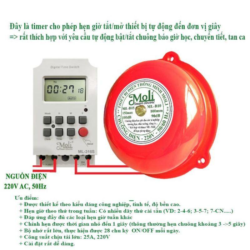 BỘ CHUÔNG HẸN GIỜ TRƯỜNG HỌC-XÍ NGHIỆP B15316S - HÀNG CHÍNH HÃNG