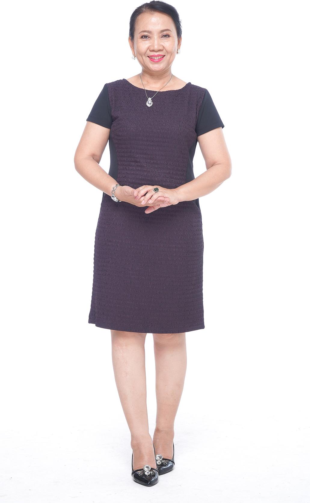 Đầm Trung Niên UGETHER UPAR48 - Đầm thun xốp nâu phối đen -Size M