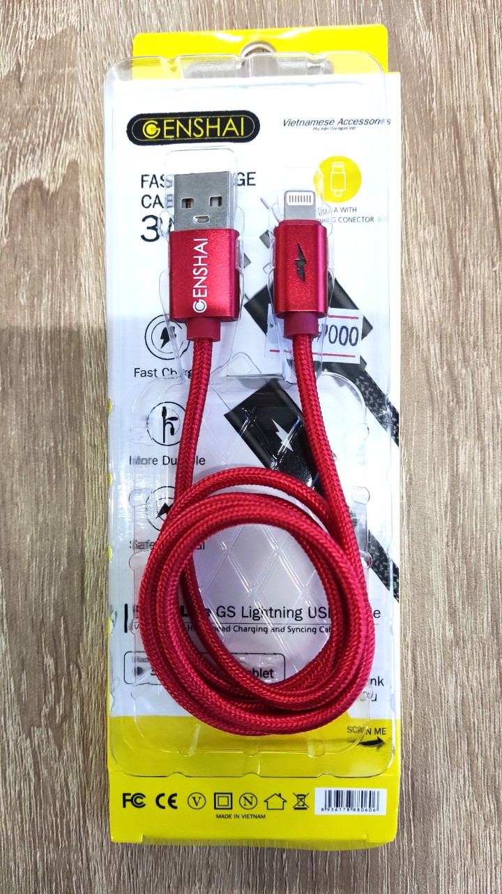 Cáp sạc nhanh Cho Iphone ipad 3A đèn Led Genshai GL9 dù 1m - hàng chính hãng