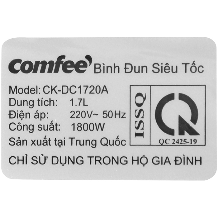 Bình Đun Siêu Tốc Comfee 1.7 lít CK-DC1720A - Hàng Chính Hãng